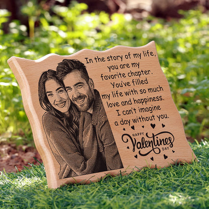 Wave Shape Laser Engraved Wooden Photo Frame - Valentines Day