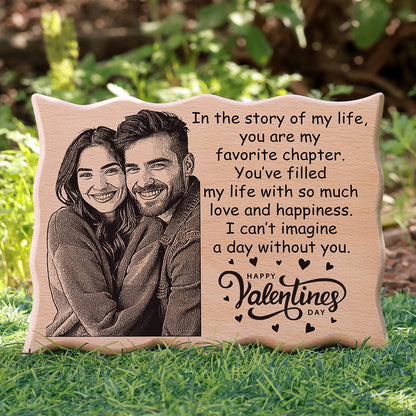 Wave Shape Laser Engraved Wooden Photo Frame - Valentines Day