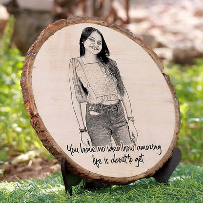 Natural Wooden Engraved Plaque with bark for Birthday