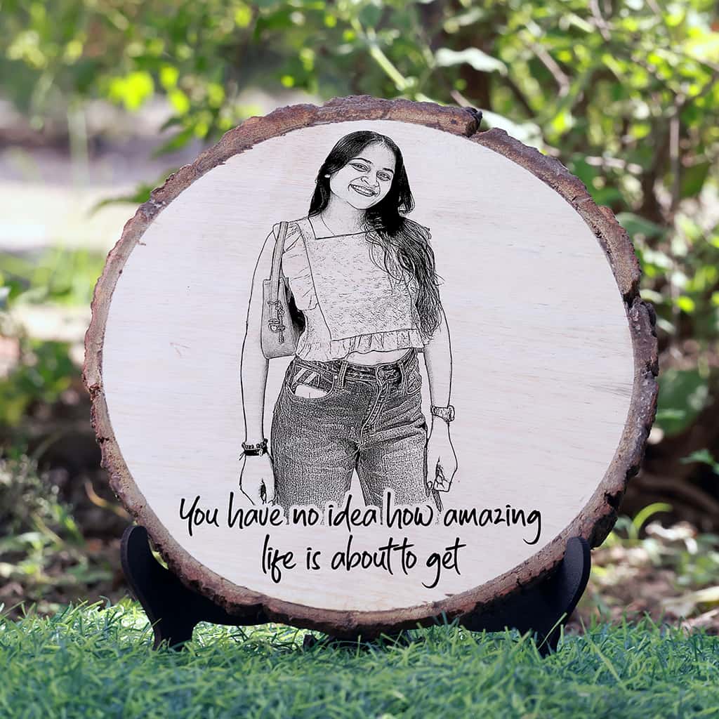 Natural Wooden Engraved Plaque with bark for Birthday