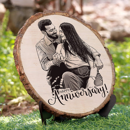 Natural Wooden Engraved Plaque with bark for Wedding Anniversary