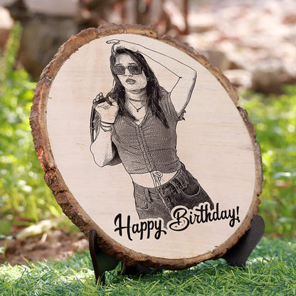 Natural Wooden Engraved Plaque with bark for Birthday
