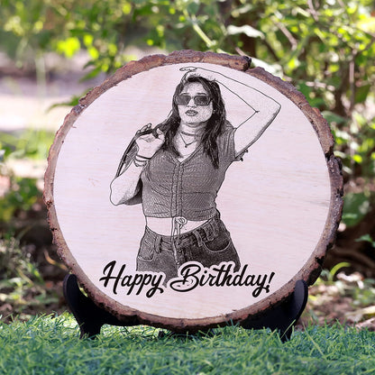 Natural Wooden Engraved Plaque with bark for Birthday