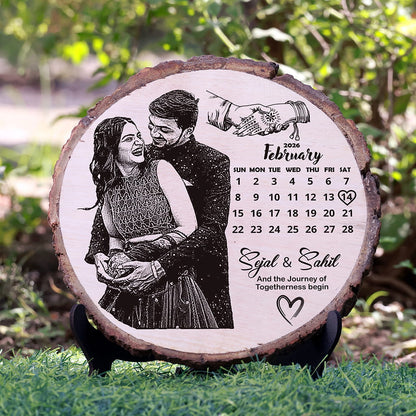 Natural Wooden Engraved Plaque with bark | Save the Date