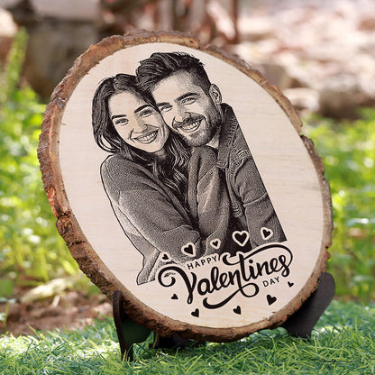 Natural Wooden Engraved Plaque with bark for Valentine's Day