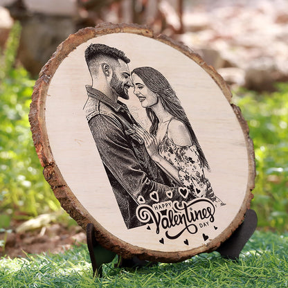 Natural Wooden Engraved Plaque with bark for Valentine's Day