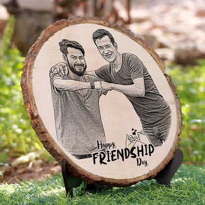 Natural Wooden Engraved Plaque with bark | Friendship Day