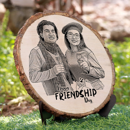 Natural Wooden Engraved Plaque with bark | Friendship Day