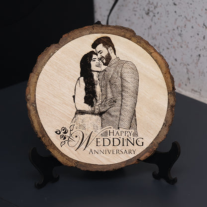 Natural Wooden Engraved Plaque with bark for Wedding Anniversary