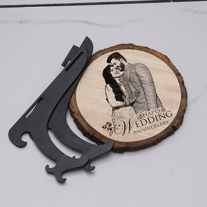 Natural Wooden Engraved Plaque with bark for Wedding Anniversary