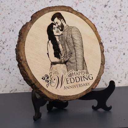 Natural Wooden Engraved Plaque with bark for Wedding Anniversary
