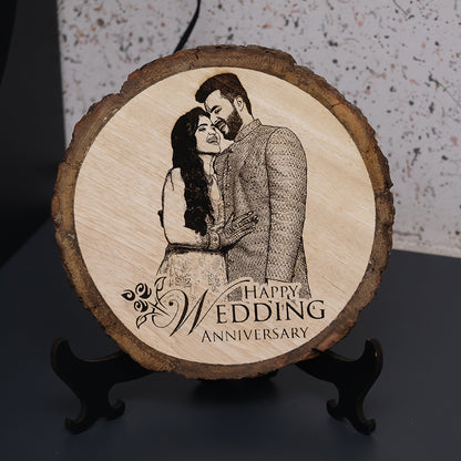 Natural Wooden Engraved Plaque with bark for Wedding Anniversary
