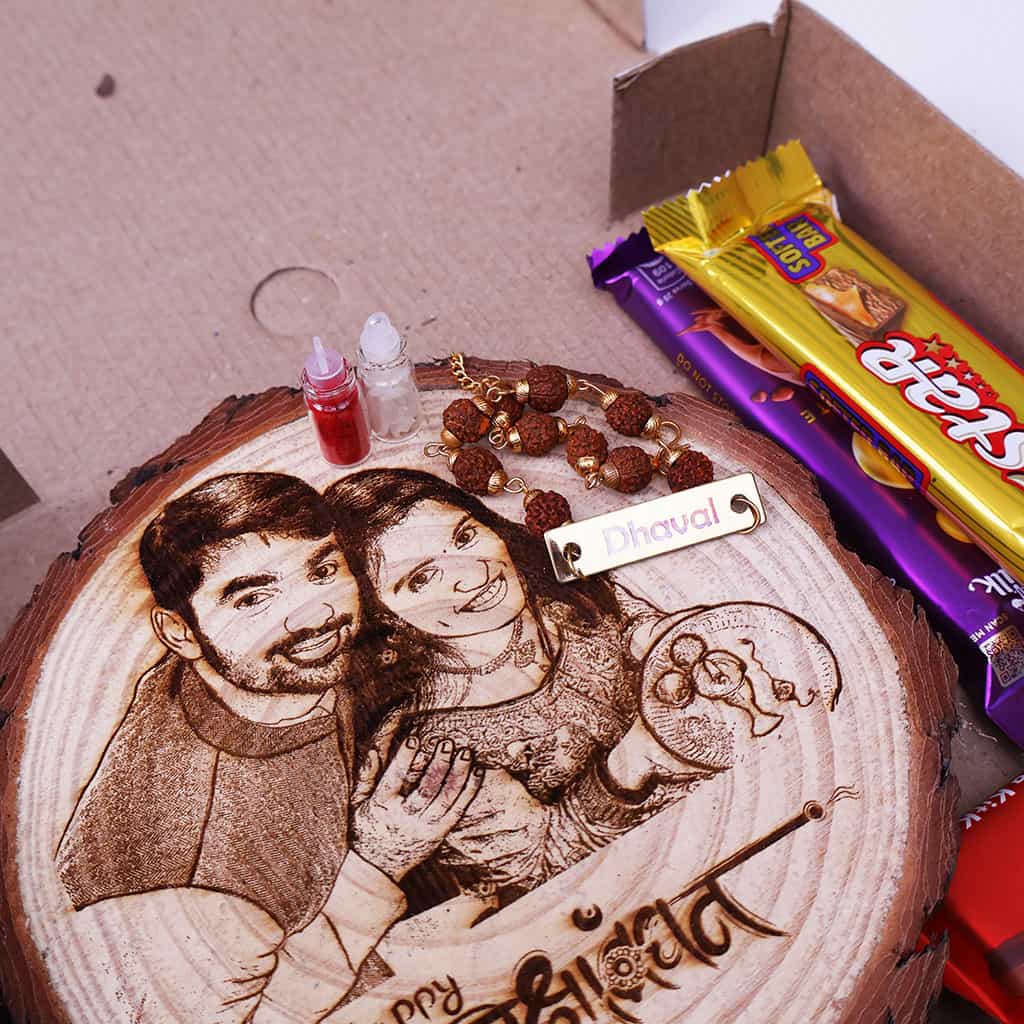 RakshaBandhan Gift Combo with Wooden Slice and Rakhi
