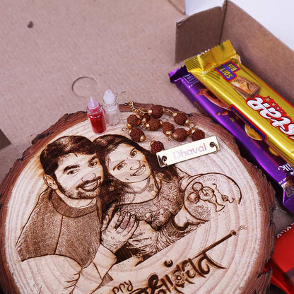 RakshaBandhan Gift Combo with Wooden Slice and Rakhi