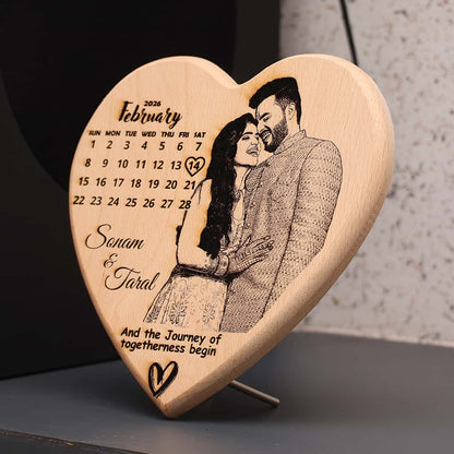 Heart Shape Wooden Photo Engraved Frame | Save The Date