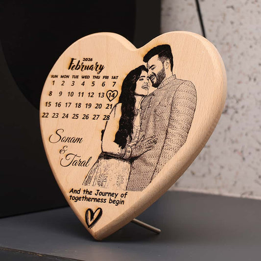 Heart Shape Wooden Photo Engraved Frame | Save The Date