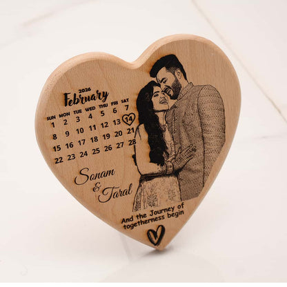 Heart Shape Wooden Photo Engraved Frame | Save The Date