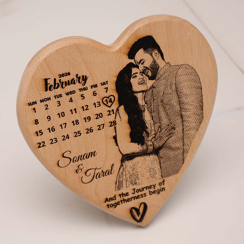Heart Shape Wooden Photo Engraved Frame | Save The Date