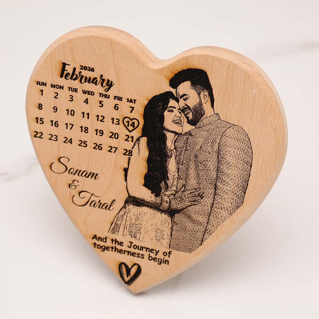 Heart Shape Wooden Photo Engraved Frame | Save The Date