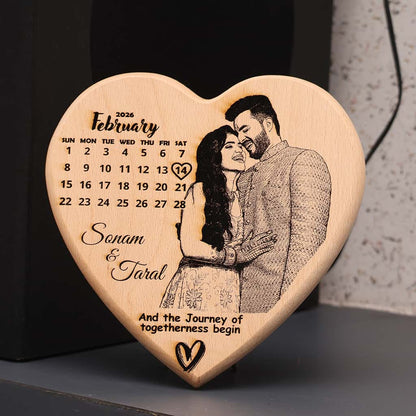 Heart Shape Wooden Photo Engraved Frame | Save The Date