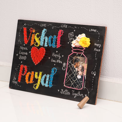 String Art Name Board for Couple with Photos and Names