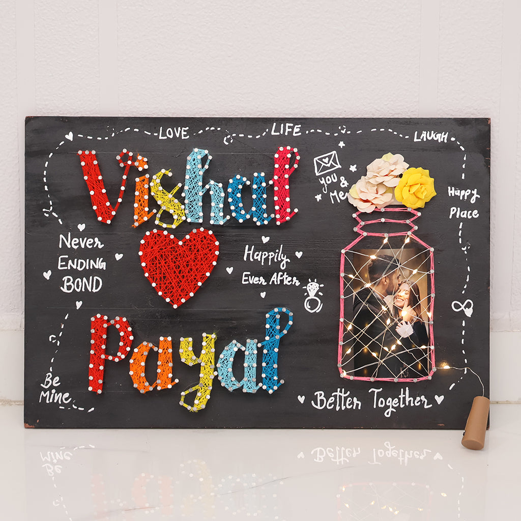 String Art Name Board for Couple with Photos and Names