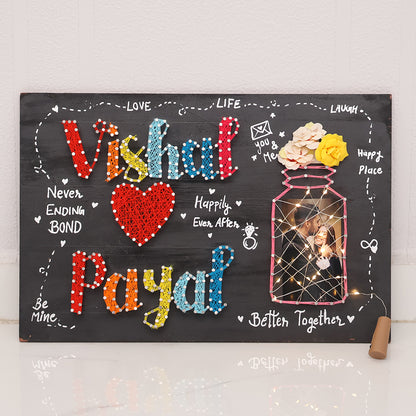 String Art Name Board for Couple with Photos and Names