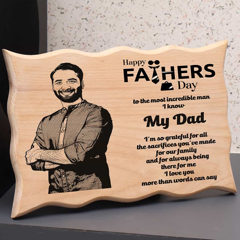 Wave Shape Wooden Engraved Photo Frame - Father's Day special