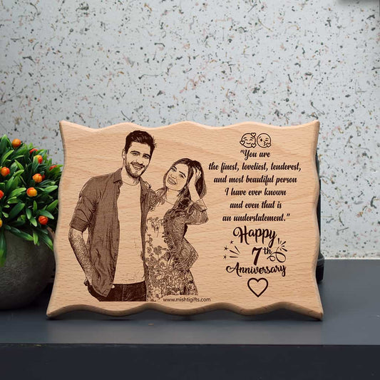 Laser Engraved Wave shape Wooden photo frame for Happy Anniversary