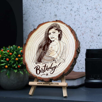Himalayan Wooden Slice Photo Engraved Frame – Happy Birthday