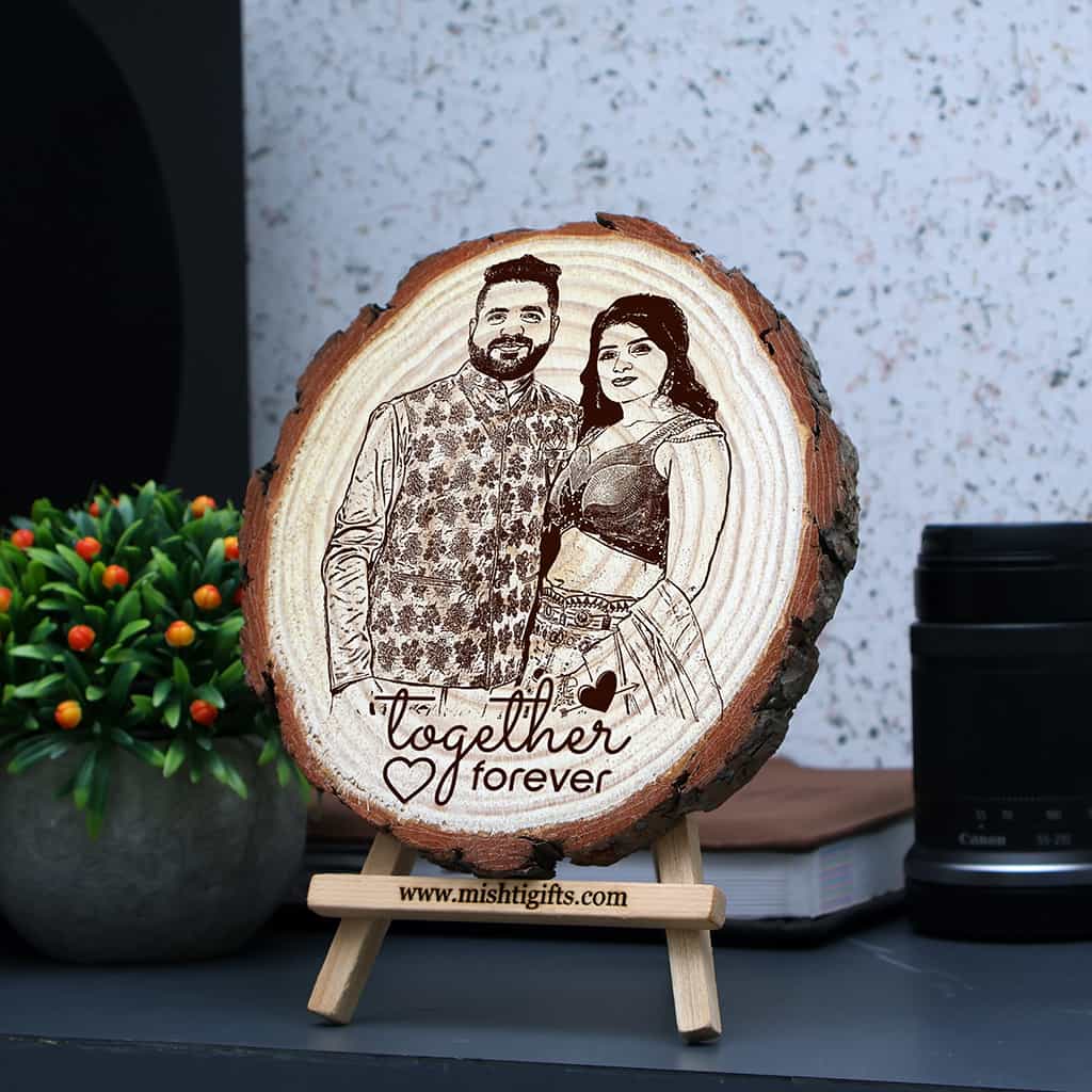 Himalayan Natural Wooden Slice Photo Engraved Frame | Togher Forever