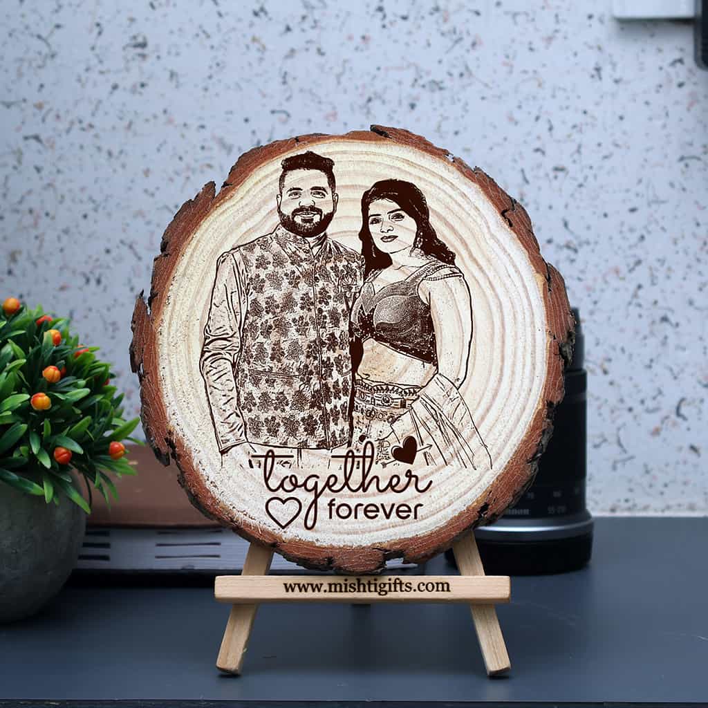 Himalayan Natural Wooden Slice Photo Engraved Frame | Togher Forever