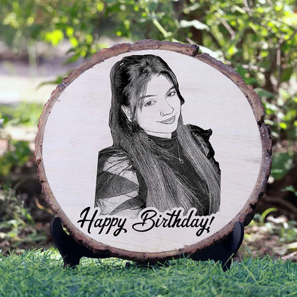 Natural Wooden Engraved Plaque with bark for Birthday