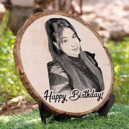 Natural Wooden Engraved Plaque with bark for Birthday