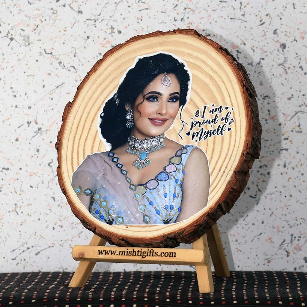 Natural Himalayan Wooden Slice UV Color Print Photo Frame