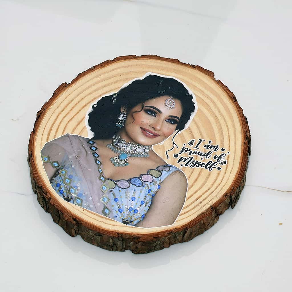 Natural Himalayan Wooden Slice UV Color Print Photo Frame