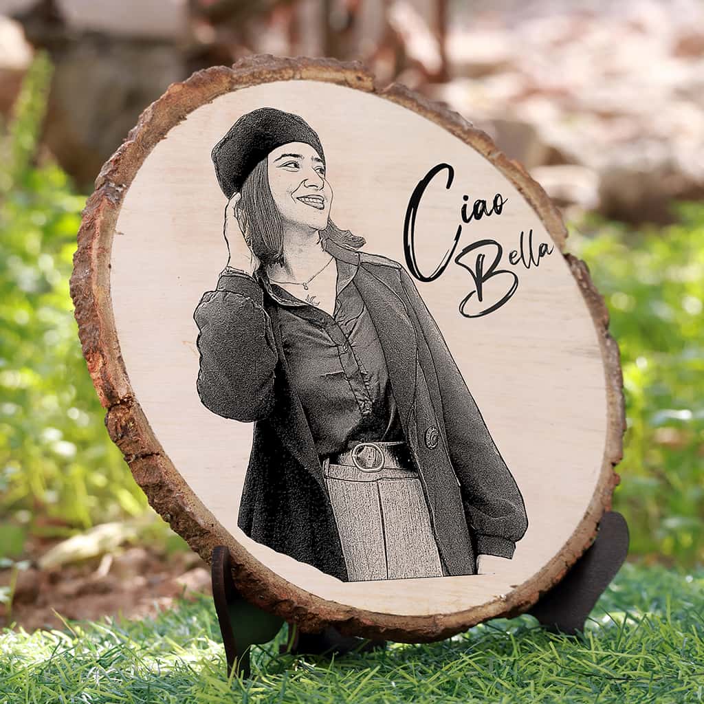 Natural Wooden Engraved Plaque with bark for Birthday