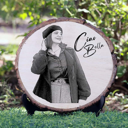 Natural Wooden Engraved Plaque with bark for Birthday