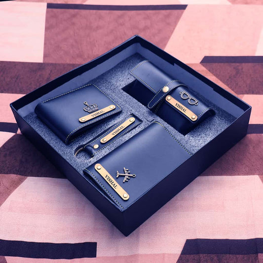 Personalized Gift Combo: Men's Wallet, Keychain, Eyewear Case, Passport Cover & Charm