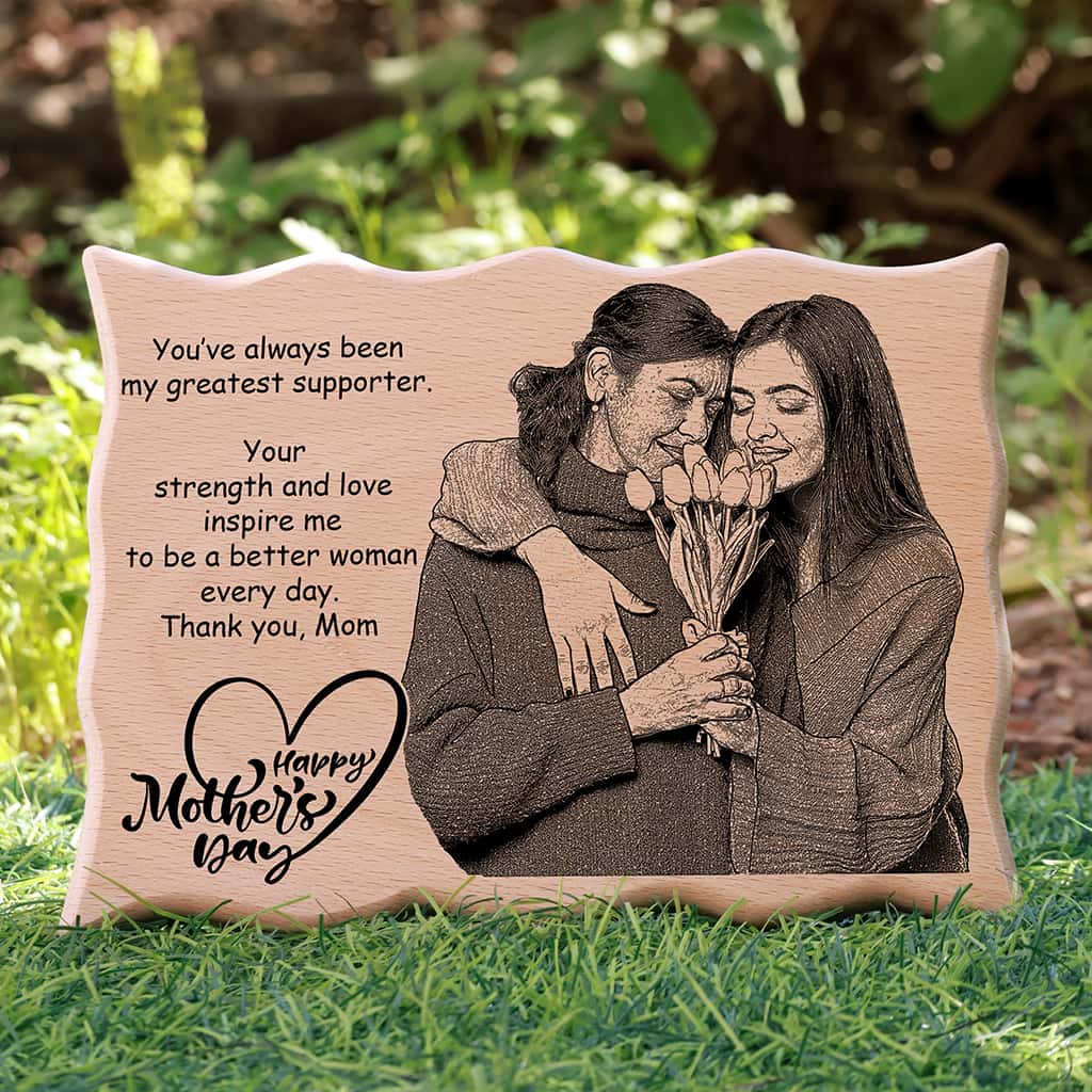 Wave Shape Laser Engraved Wooden Photo Frame - Mother's Day