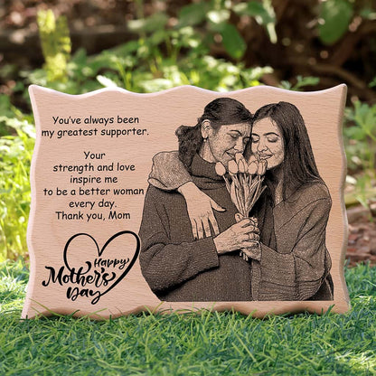 Wave Shape Laser Engraved Wooden Photo Frame - Mother's Day