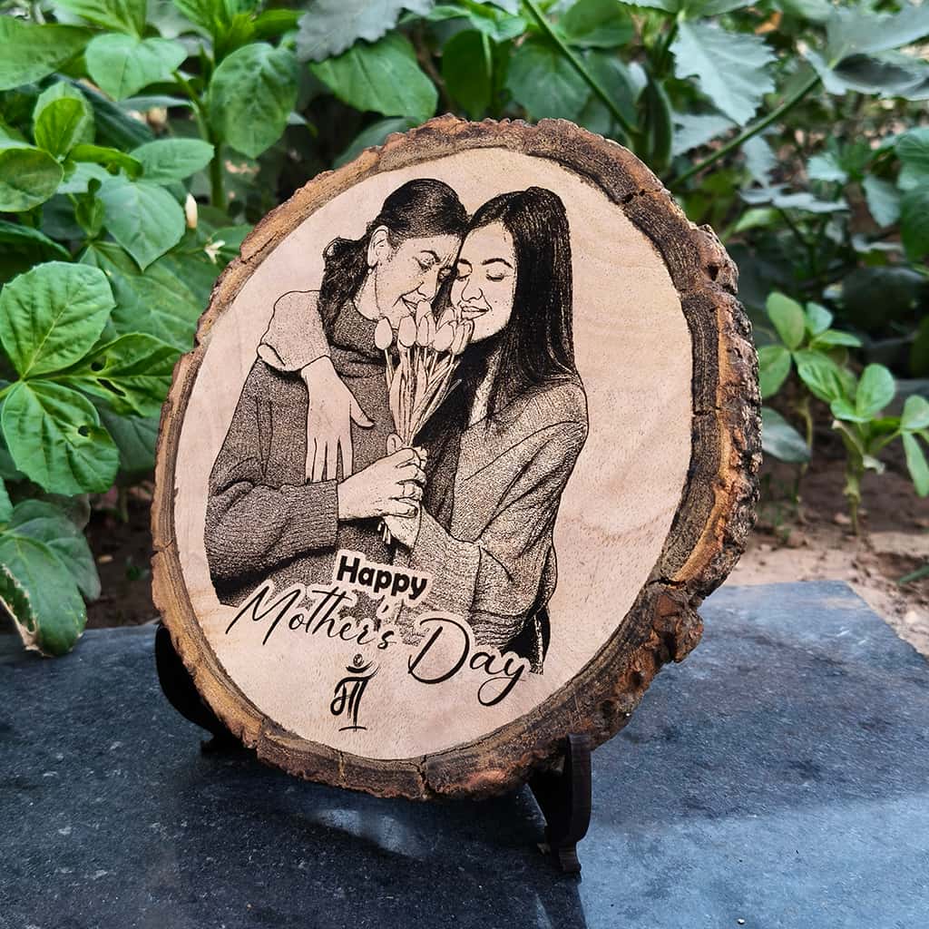 Natural Wooden Engraved Plaque with bark | Mother's Day Special