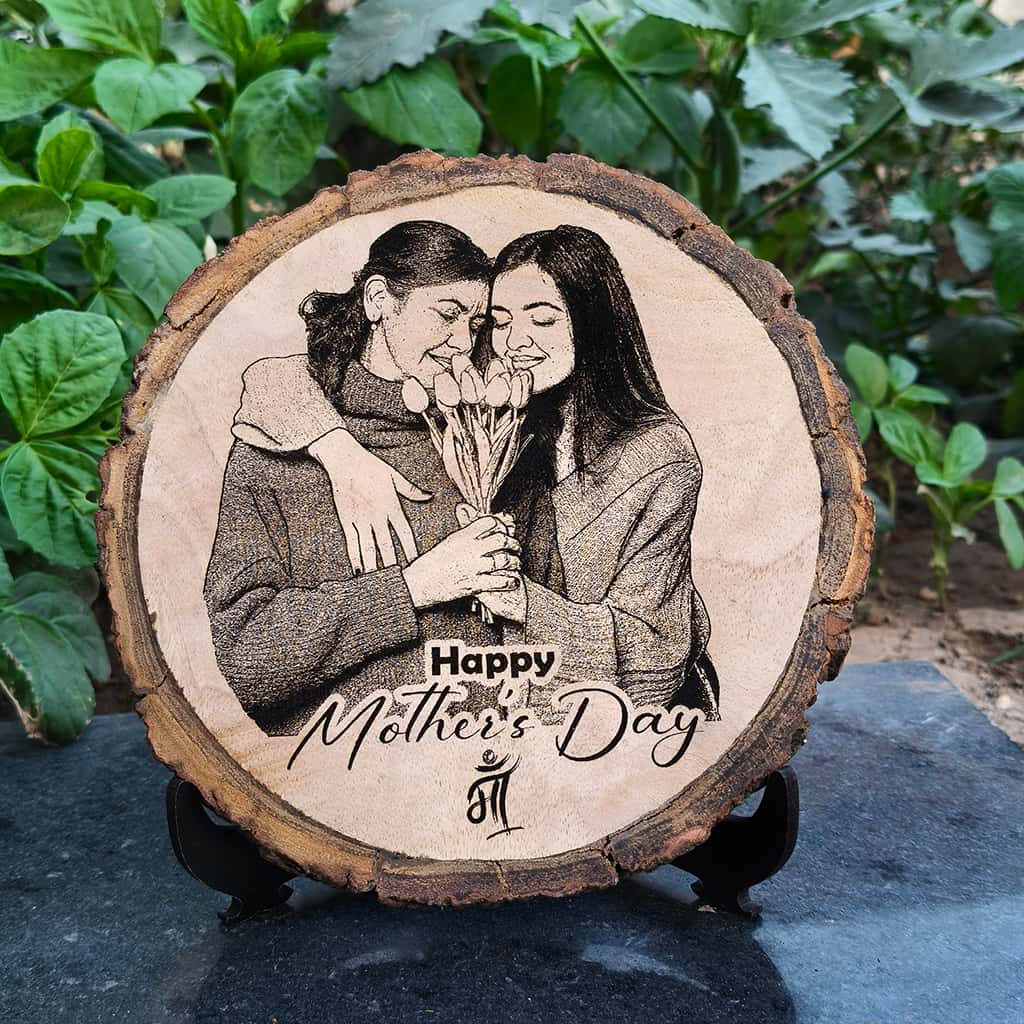 Natural Wooden Engraved Plaque with bark | Mother's Day Special