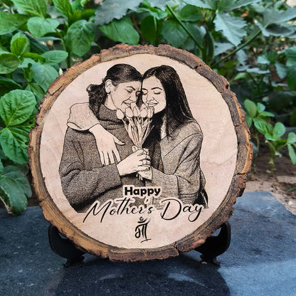 Natural Wooden Engraved Plaque with bark | Mother's Day Special