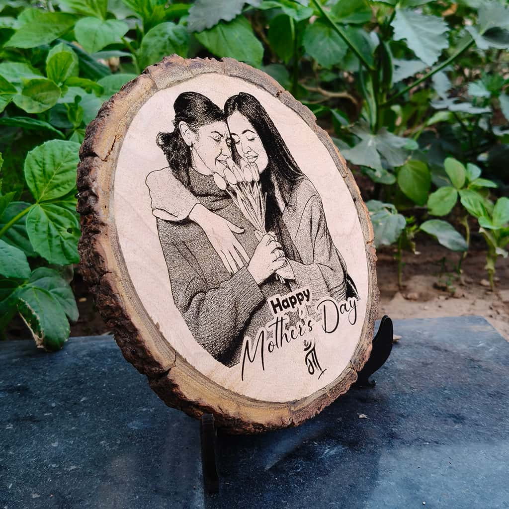 Natural Wooden Engraved Plaque with bark | Mother's Day Special