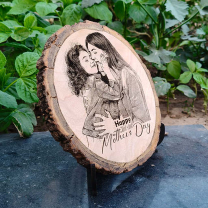 Natural Wooden Engraved Plaque with bark | Mother's Day Special