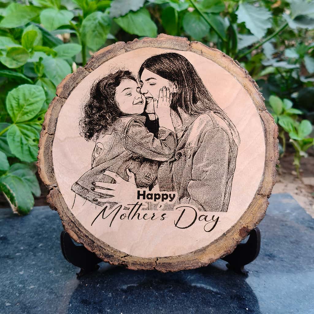 Natural Wooden Engraved Plaque with bark | Mother's Day Special