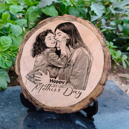 Natural Wooden Engraved Plaque with bark | Mother's Day Special