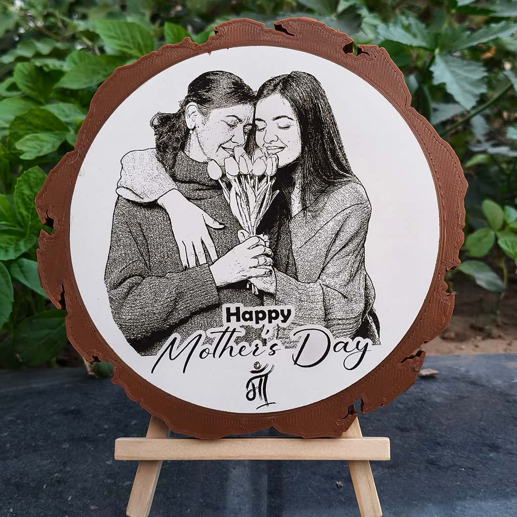 Artificial Wooden Engraved Plaque with 3D printed bark | Mother's Day