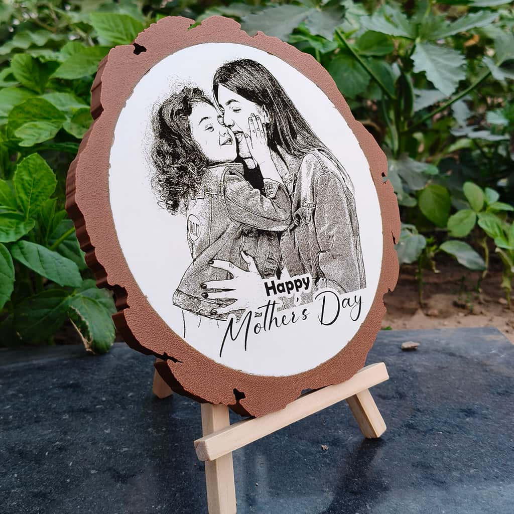 Artificial Wooden Engraved Plaque with 3D printed bark | Mother's Day
